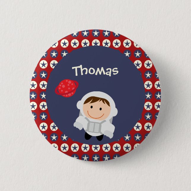 Red and Blue Stars Astronaut Button (Front)