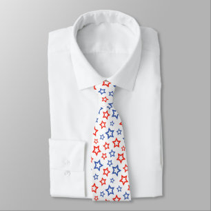 Red and Blue Stars Minimalist Patriotic Pattren Tie