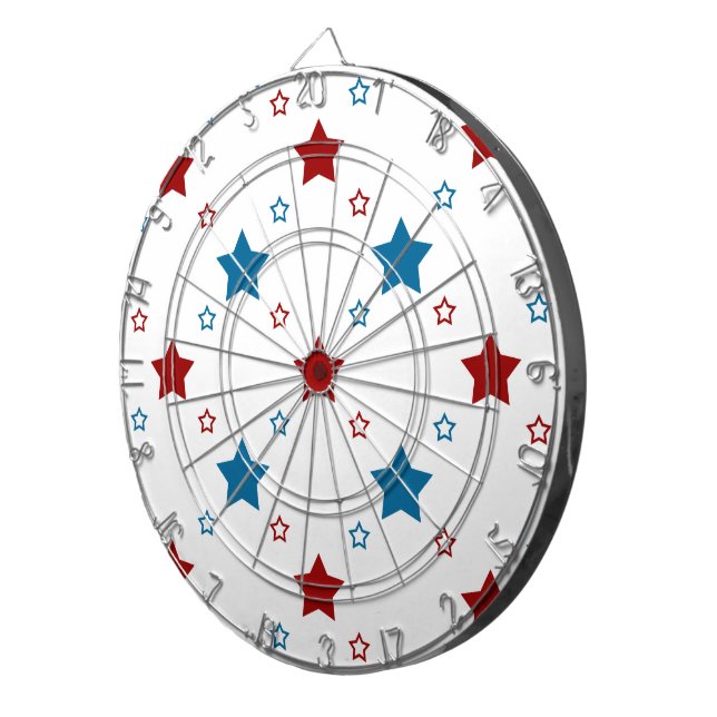 Red and Blue Stars Pattern on White Dartboard (Front Right)