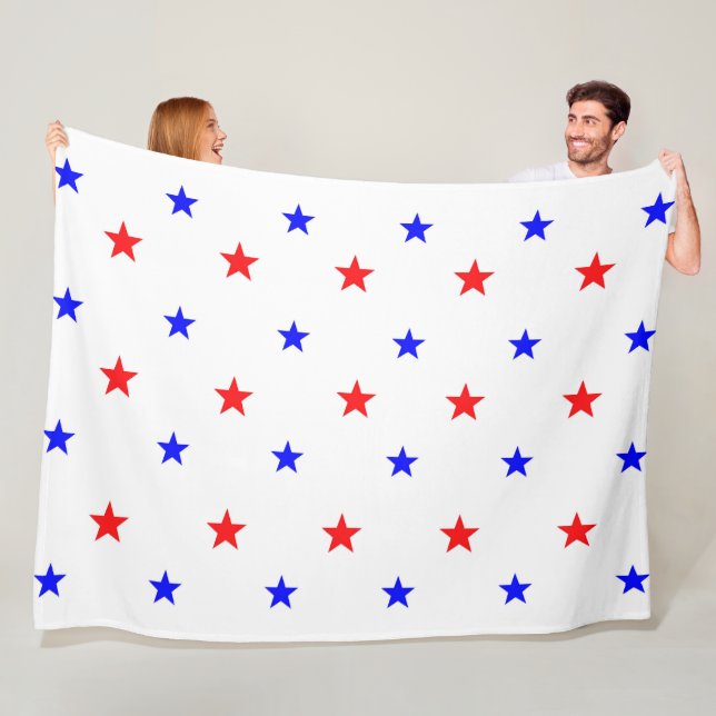 Red and Blue Stars - Starry Sky Pattern Fleece Blanket (In Situ)