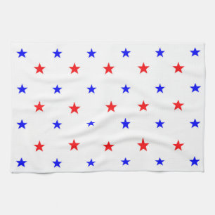 Red and Blue Stars - Starry Sky Pattern Kitchen Towel