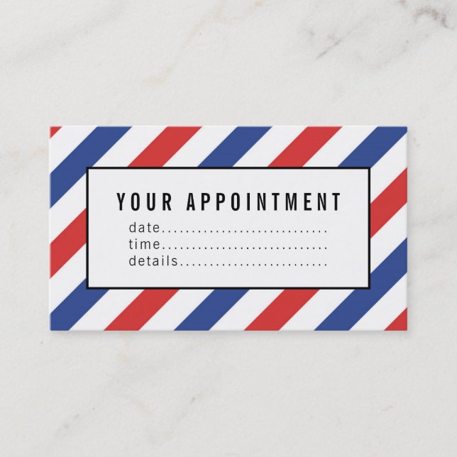 Red and blue stripe barber appointment time (Front)