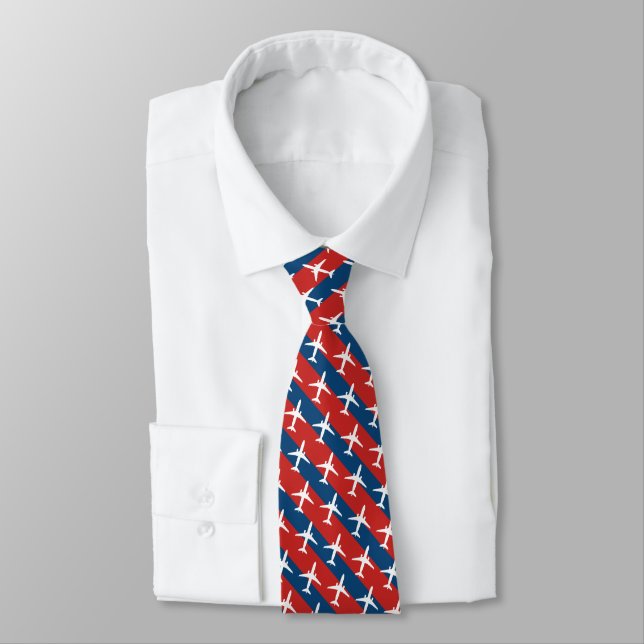 Red and Blue Striped E175 Pattern Tie (Tied)