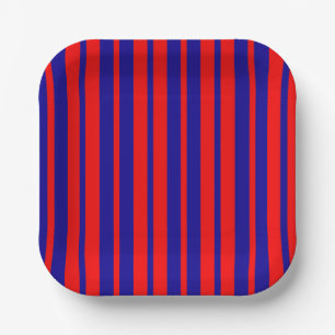 Red and Blue Stripes Design Paper Plate