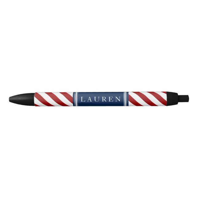 Red and Blue Stripes Pattern Black Ink Pen (Front)