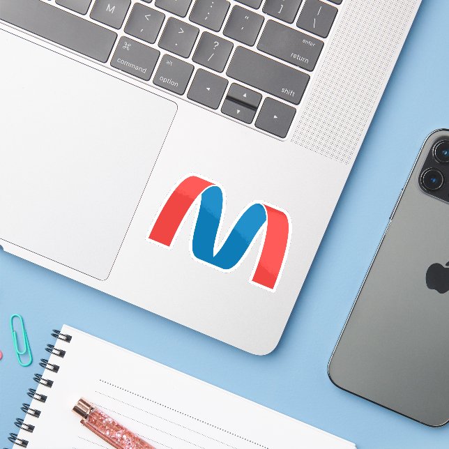 Red and Blue Stylized Bold Geometric Letter M (Laptop w/ iPhone)