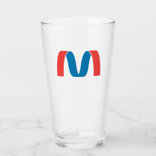 Red and Blue Stylized Bold Geometric Letter M Glass