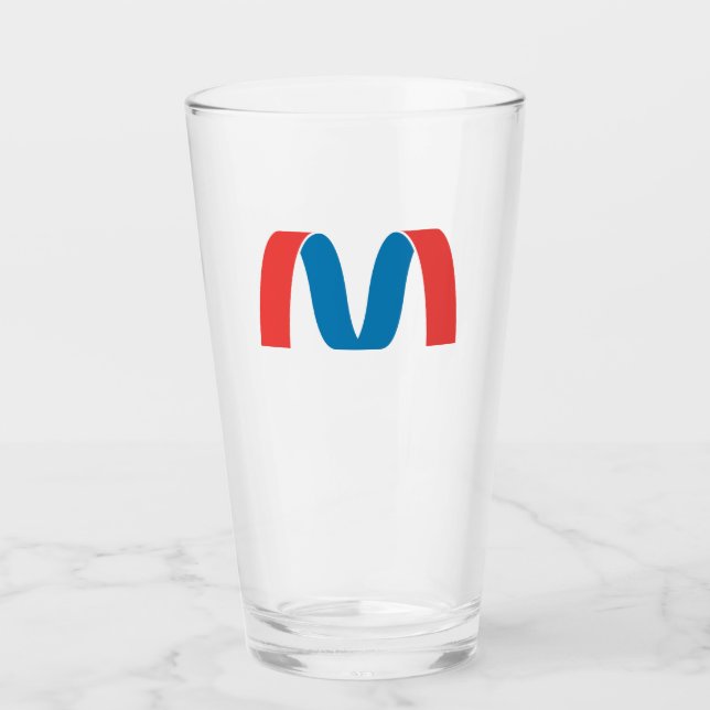 Red and Blue Stylized Bold Geometric Letter M Glass (Front)