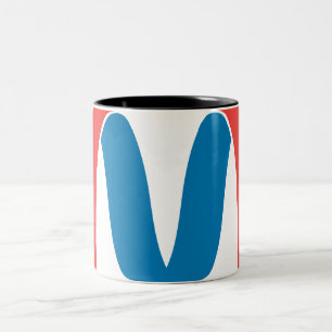 Red and Blue Stylized Bold Geometric Letter M Two-Tone Coffee Mug