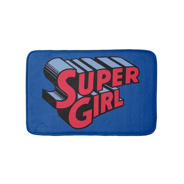 Red and Blue Supergirl Stacked Name Logo Bath Mat (Front)