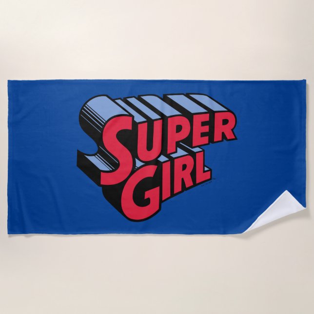 Red and Blue Supergirl Stacked Name Logo Beach Towel (Front)