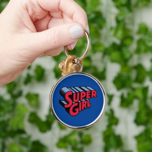 Red and Blue Supergirl Stacked Name Logo Keychain