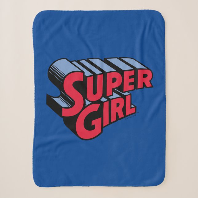 Red and Blue Supergirl Stacked Name Logo Sherpa Blanket (Front)