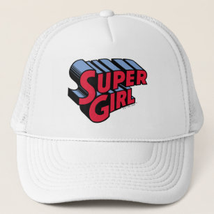 Red and Blue Supergirl Stacked Name Logo Trucker Hat