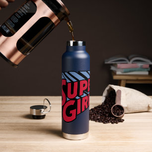 Red and Blue Supergirl Stacked Name Logo Water Bottle