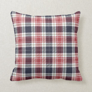 Red And Blue Tartan Plaid Rustic Pattern Throw Pillow