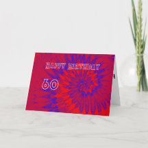 Red and Blue Tie Dye 60th Happy Birthday Card