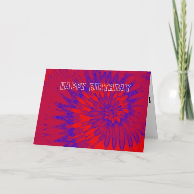 Red and Blue Tie Dye Happy Birthday Card (Front)