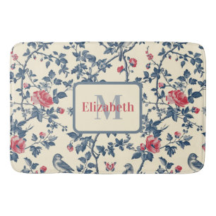 Red and Blue Toile de Jouy Personalized Bath Mat