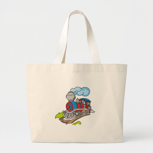Red and Blue Train Large Tote Bag (Front)