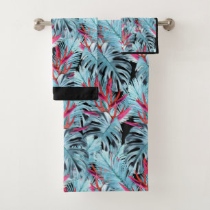 Red and blue tropical plants bath towel set
