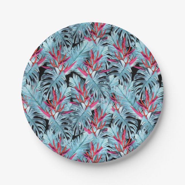 Red and blue tropical plants journal paper plate (Front)