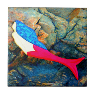 red and blue underwater mermaid tile
