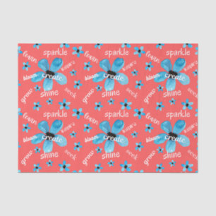 Red and Blue Watercolor Flowers w/ Affirmations Tissue Paper