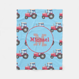 Red and Blue Watercolor Tractor Pattern Custom  Fleece Blanket
