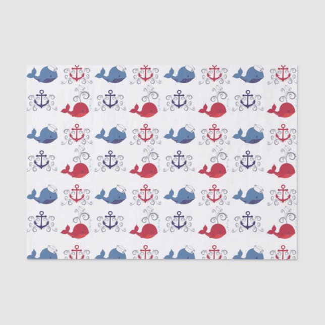 Red and Blue Whales and Anchor Tissue Paper (Front)