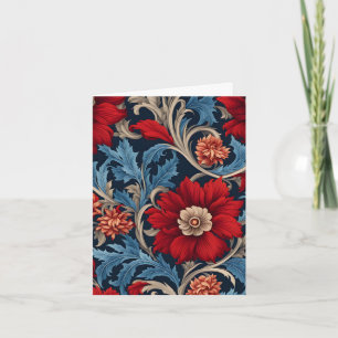 Red and Blue William Morris Art Nouveau Valentine Holiday Card
