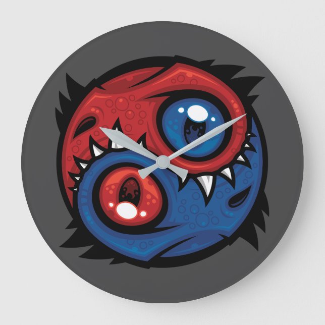 Red and Blue Yin Yang Dragons Large Clock (Front)