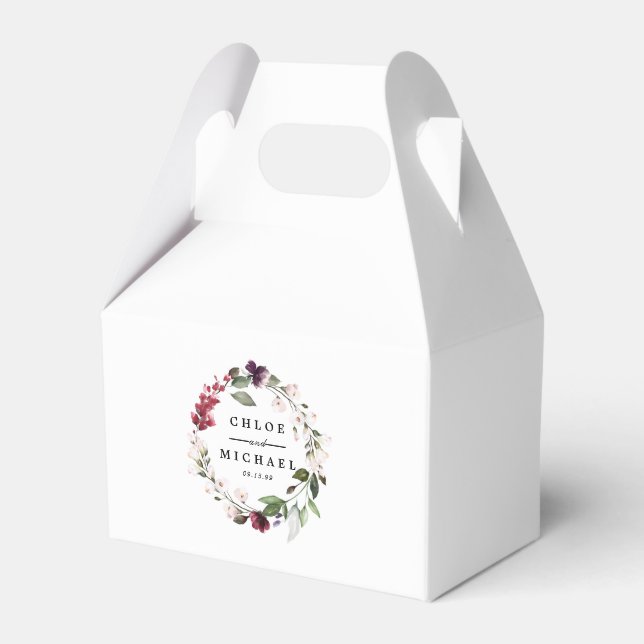Red and Blush Pink Floral Wreath Favor Box (Back Side)