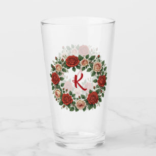 Red and Blush Rose Wreath Glass