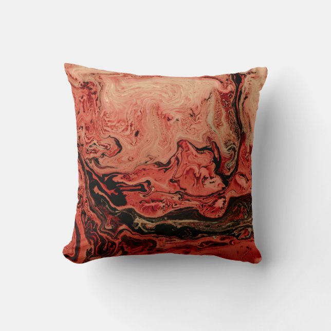 Red and brown abstract art throw pillow (Front)