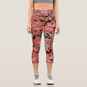 Red and Brown Camouflage, Military, Army Capri Leggings