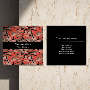 Red and Brown Camouflage, Military, Army Square Business Card
