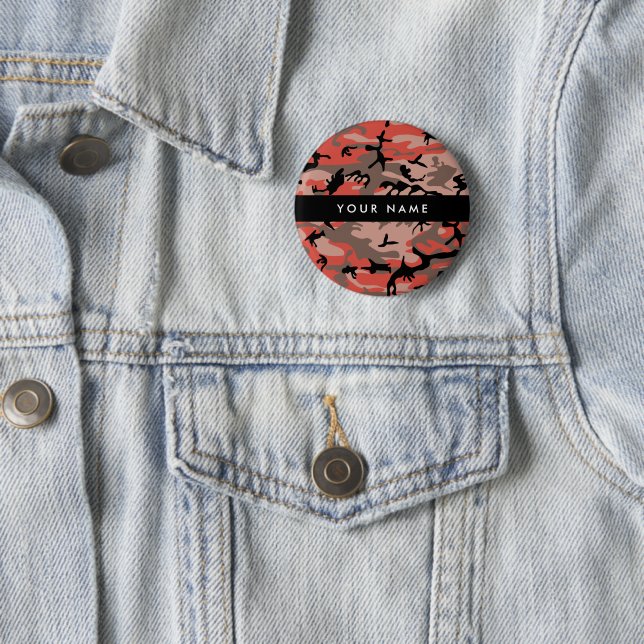 Red and Brown Camouflage Your name Personalize 2 Inch Round Button (In Situ)