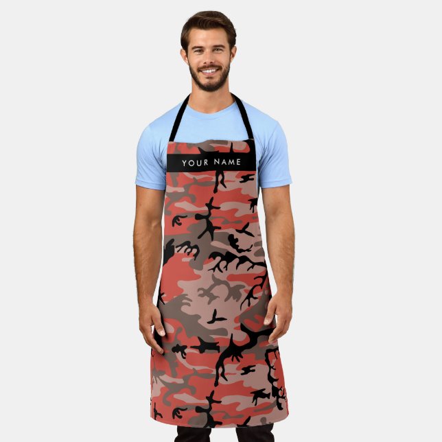 Red and Brown Camouflage Your name Personalize Apron (Worn)