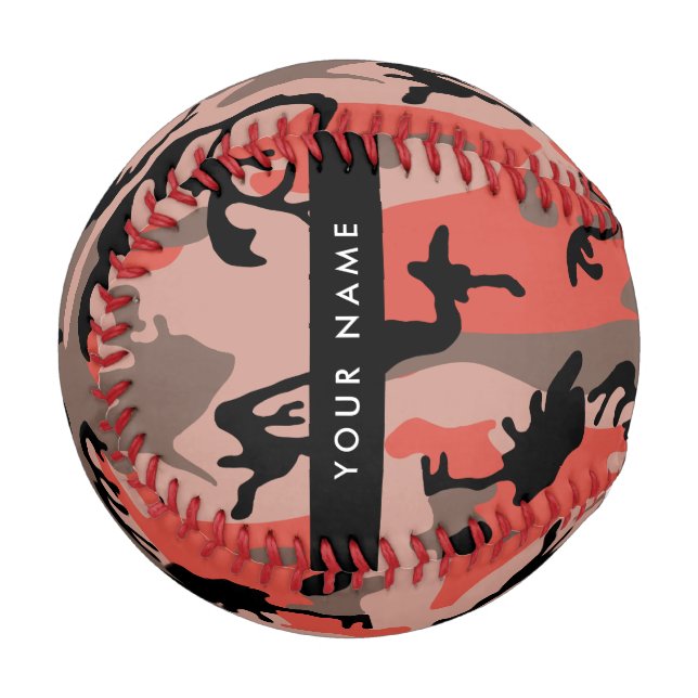 Red and Brown Camouflage Your name Personalize Baseball (Front Left)