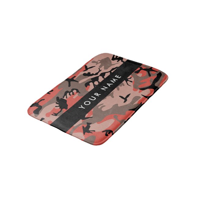 Red and Brown Camouflage Your name Personalize Bath Mat (Angled)