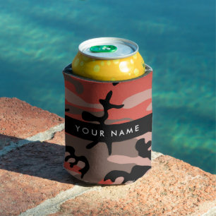 Red and Brown Camouflage Your name Personalize Can Cooler