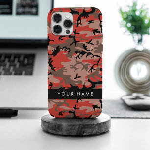 Red and Brown Camouflage Your name Personalize iPhone 15 Pro Max Case