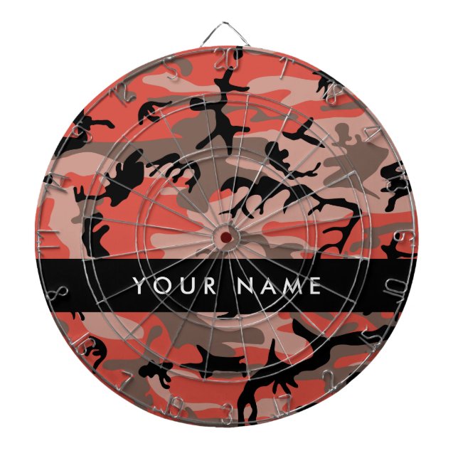 Red and Brown Camouflage Your name Personalize Dartboard (Front)