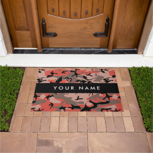 Red and Brown Camouflage Your name Personalize Doormat
