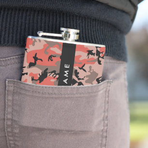 Red and Brown Camouflage Your name Personalize Hip Flask