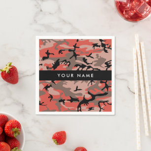 Red and Brown Camouflage Your name Personalize Napkin