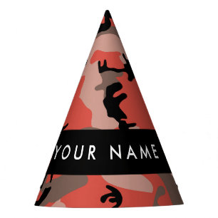 Red and Brown Camouflage Your name Personalize Party Hat