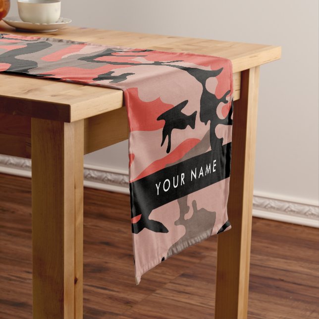 Red and Brown Camouflage Your name Personalize Short Table Runner (In Situ)