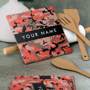 Red and Brown Camouflage Your name Personalize Tile